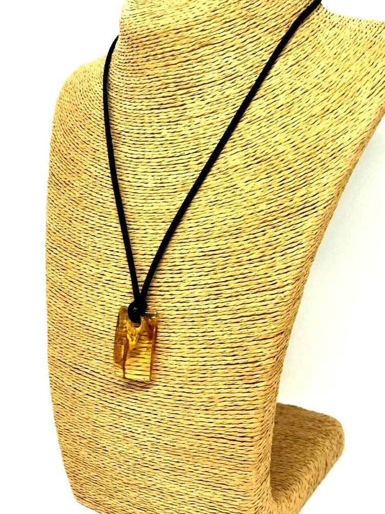 AMBER PENDANT Insect Gift Rectangular Baltic AMBER on Cord Unisex 4,6g 17897