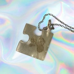 handmade four leaf clover puzzle piece friendship / romantic matching necklaces