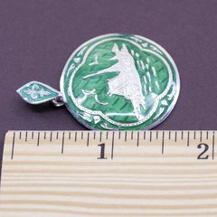 Vintage Siam Sterling 925 silver handmade landscape pendant with green enamel