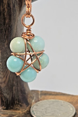 Copper Wire Wrapped 5-Point Star Pendant with Amazonite 8mm Beads