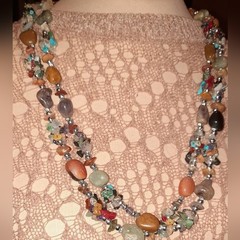 Crystal Gemstone semiprecious 57+in bead necklace Pearl, Jade Carnelian Onyx Etc