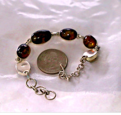 Quality Artisan Blue Green Dominican Amber 925 Sterling Silver Oval Bracelet 5″+
