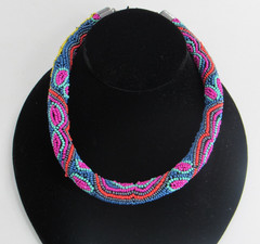 Necklace Hand Beaded Collar Chunky Bohemian Earth Tribal African Boho Chic 18″