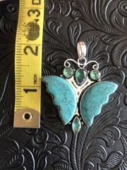 Artisan Blue Green Mosaic Garden Jasper Butterfly Hand Carved Pendant 2″
