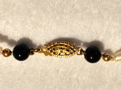 Necklace – Black Onyx & Rice Pearls – 14K Gold Filled Clasp & Beads – 16 in