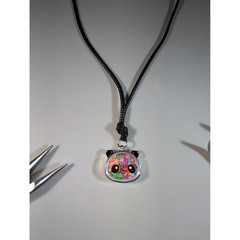 Handmade Panda Bear Shaker Necklace Colorful Star Confetti Black Cord Adjustable