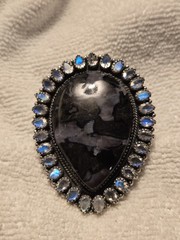 Massive Black Picture Jasper & Labradorite Sterling Silver Adjustable Ring