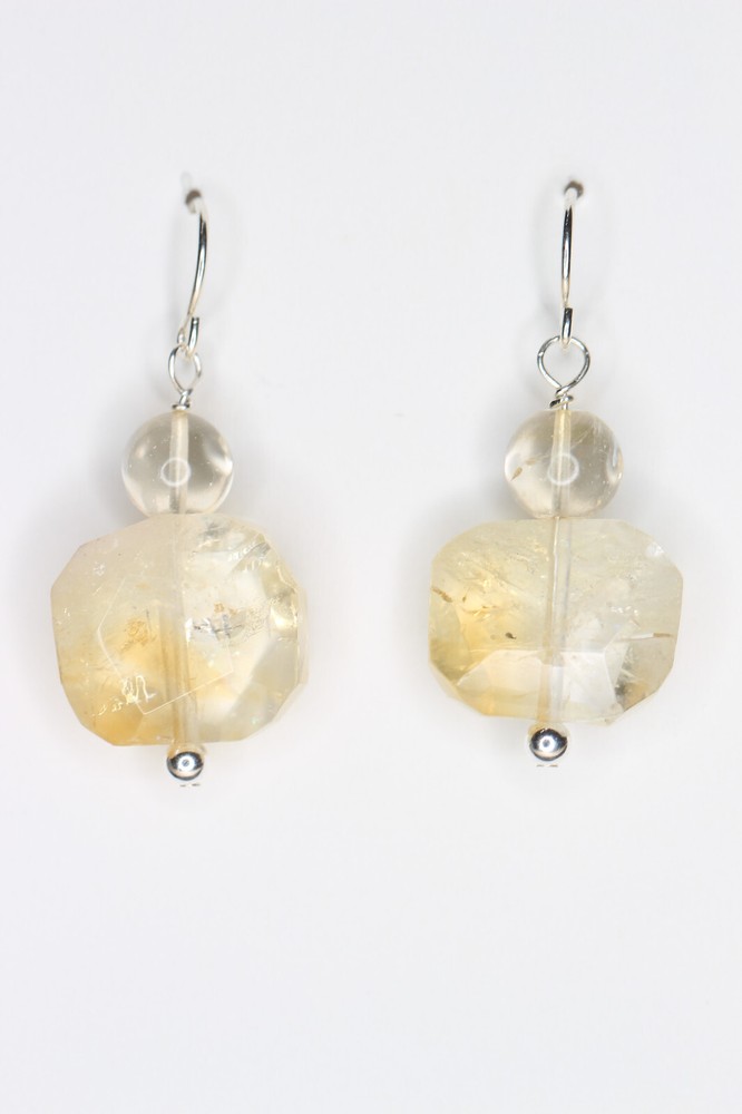 Citrine Earrings Golden Yellow Natural Faceted Gemstone 925 Sterling Silver