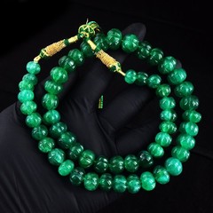 528.00 Cts Flower Carved Green Emerald Beaded Best Necklace Jewelry RK 12 E781