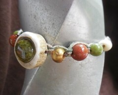 Unakite Antler Hemp Adjustable Bracelet Anklet w/ Goldstone Jade Gemstone Beads