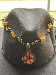 VTG ARTISAN MURANO MULTI-SHAPE BEADED NECKLACE TEARDROP GLAS/BOHO/FLOWER PENDANT