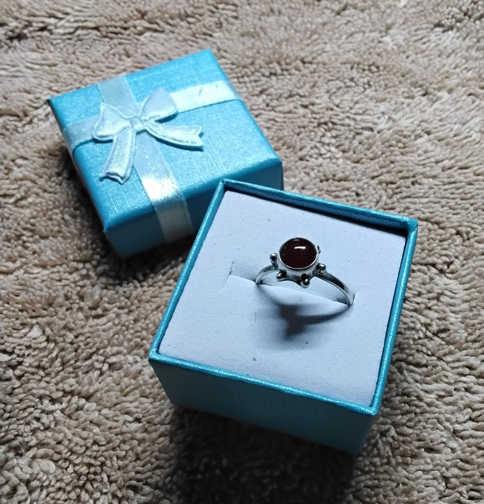 Dark Red Carnelian Pinkie Ring. Set In Tarnish-Resistant Rhodium Plate. Size 5.