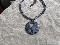 Sodalite Pendant Necklace 19” Round Stone Pendant ~ Lobster Claw Clasp Artisan