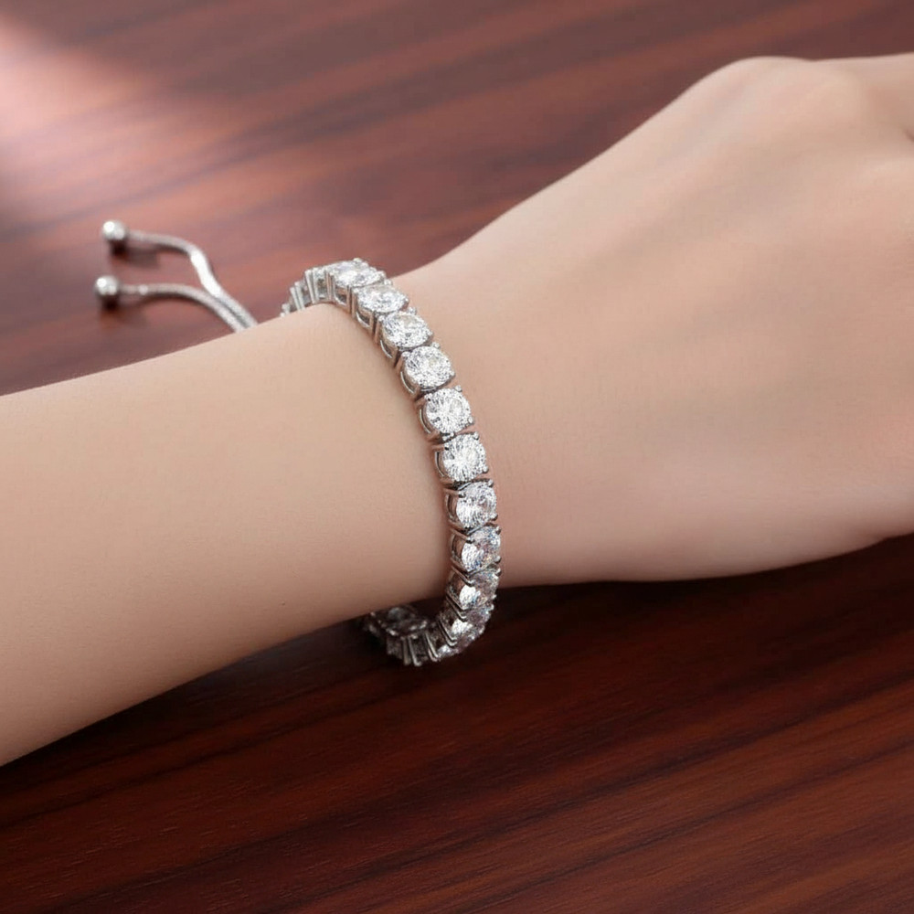 17 Ct White Diamond Tennis Bracelet, Adjustable Style – Free Diamond Studs