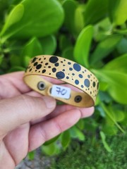 Gold genuine leather girl cuff bracelet black hand painted one of kind adjustabl