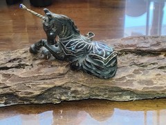 ~ Vintage Inlaid Oxhorn & Silver Horn Unicorn Figurine Pendant