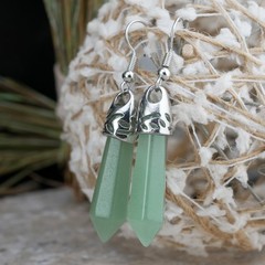 Natural Green Aventurine Crystal Gemstone Teardrop Dangle Drop Earrings Silver