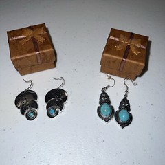 Two Pairs Hand Crafted Turquoise Earrings Artisan Water drop And Moon Shaped