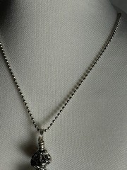 Sea Glass Grey Necklace Silver Plated Ball Chain 18” W/Extender Antiqued Bead