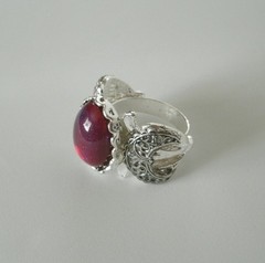 Dragons Breath Fire Opal Triple Moon Ring Silver Plated Adjustable Band Wiccan