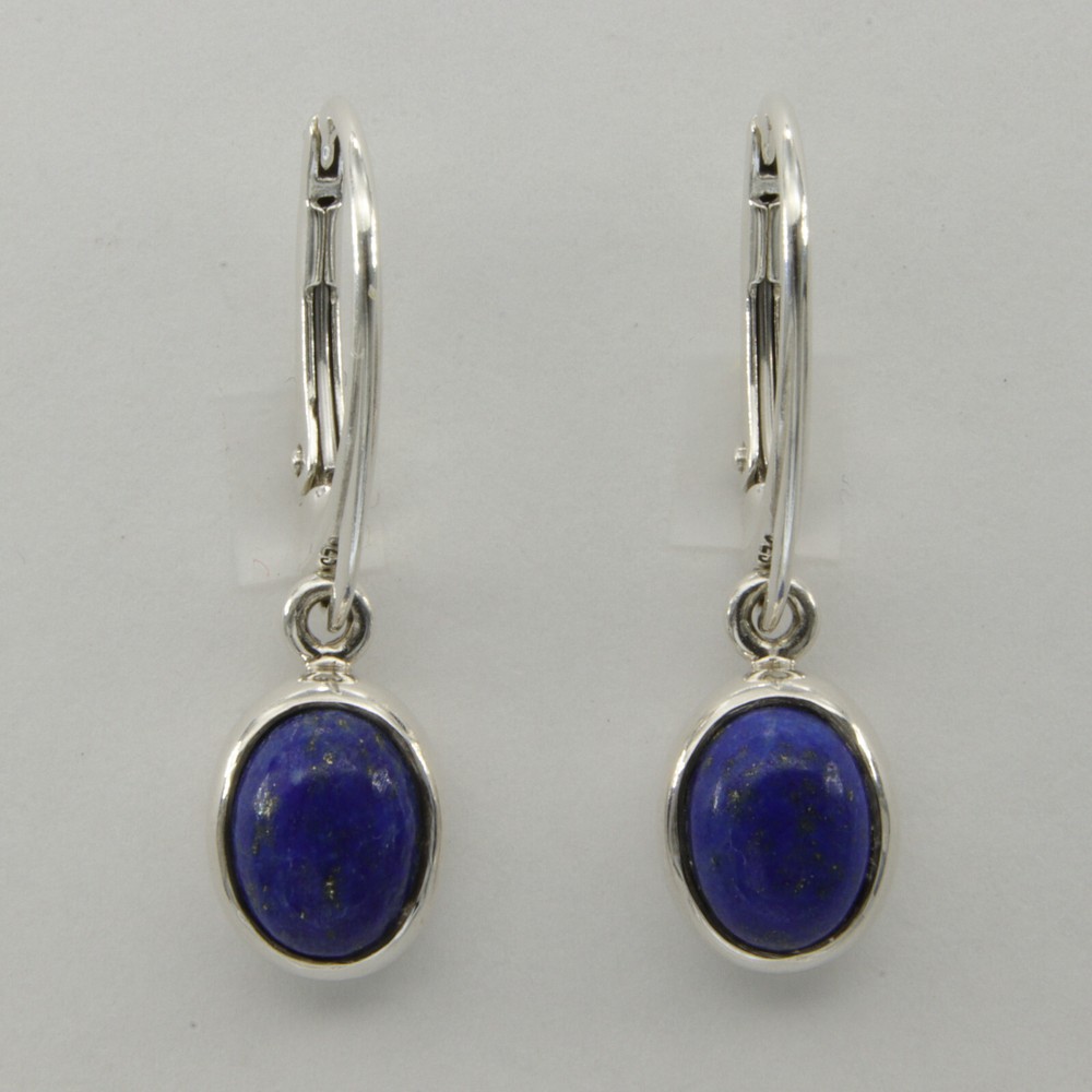 925 Sterling Silver Blue Oval Lapis Lazuli Leverback Drop Dangle Earrings