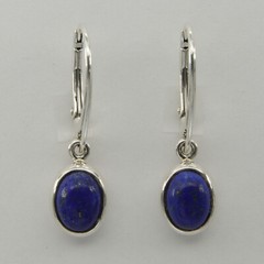 925 Sterling Silver Blue Oval Lapis Lazuli Leverback Drop Dangle Earrings