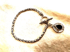 ROBERT MANSE ARTISAN CRAFTED SS WHEAT CH BLK SPINEL DANGLE BRACLET, SZ SM (M4580