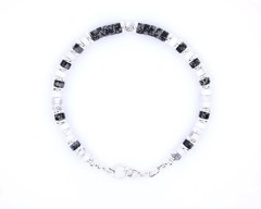 Black and Gray Obsidian White Buffalo Bracelet 4mm | Heavy Sterling Silver