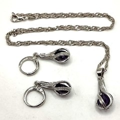 925 Purple Gemstones Silver Necklace Earrings Set Anniversary Birthday Gift