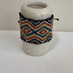 Handmade Beadweaving Bracelet Black, Red, Yellow, Turquoise, Silver