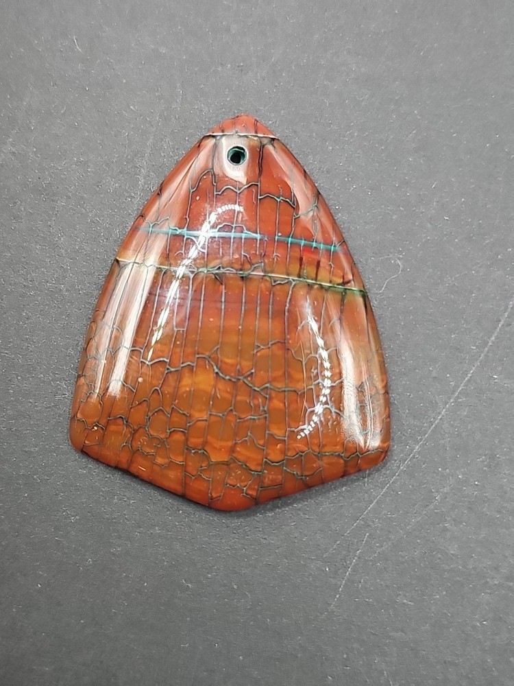 Large Natural Jasper Pendant Red Brown Turquoise Veins Drilled Stone