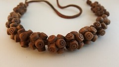 Vintage carved wood bead necklace with leather cord
