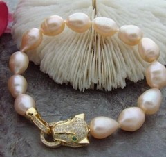 Gorgeous AAAA 10-11mm Natural South Seas pink Pearl Bracelet 7.5-8″ 925S