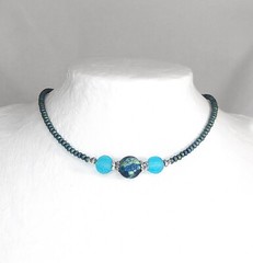 Starry Night Focal Bead, Blue Meteorite Glass Beads and Matte Chinese Crystal