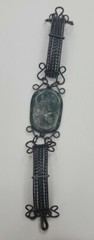 Unique Handmade Multi-Colored Oval Green Stone in Copper Bronze Bracelet