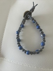 Leather And Gemstone Button Bracelet. Handmade