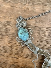Amazonite, Labradorite & Amethyst Asymmetrical wire Choker statement Necklace