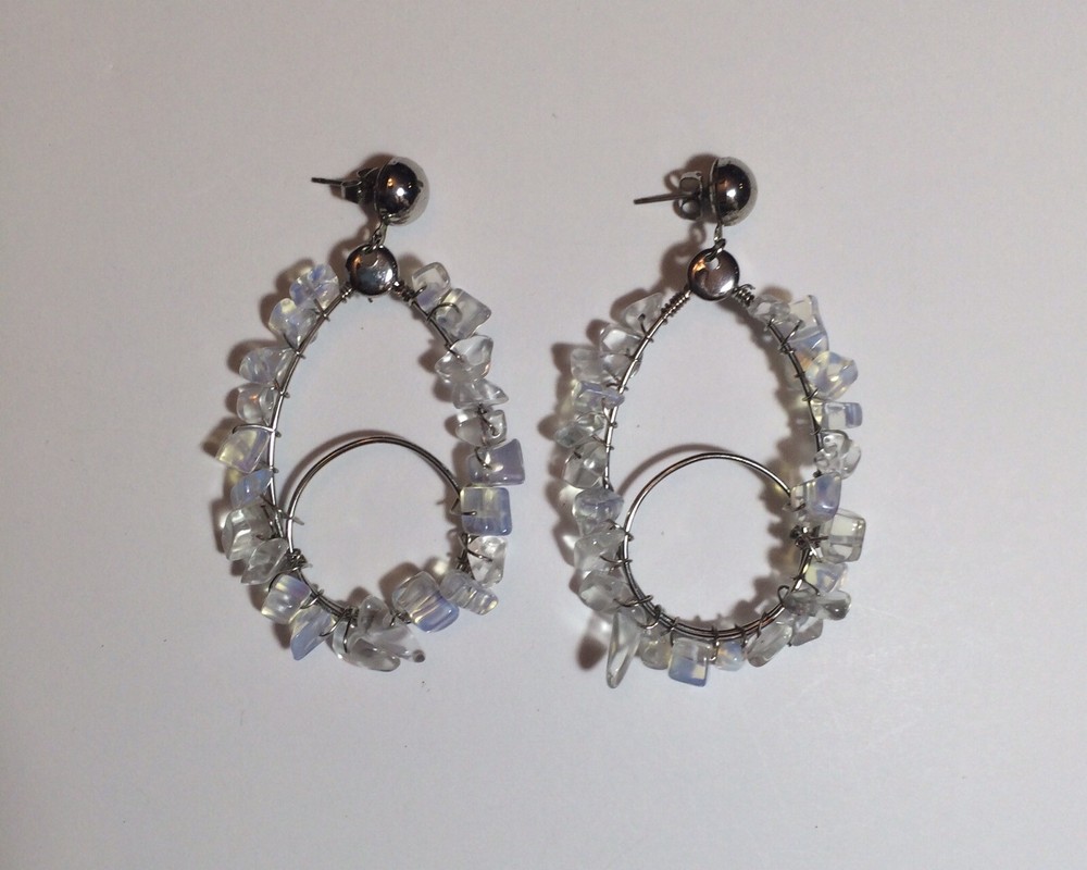 EARRINGS W/ NATURAL MOONSTONE *HANDMADE WIRE WRAPPED HOOP MOONSTONE EARRINGS