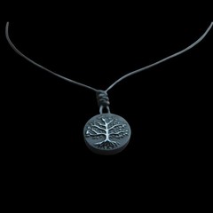 Obsidian Tree of Life Pendant on Hand Knotted Soft Black Leather Cord Necklace
