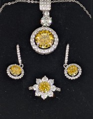 Womens Yellow Moissanite Jewelry Set 6CT Chain, 1CT Ring & 1CT Earrings W/ GRA