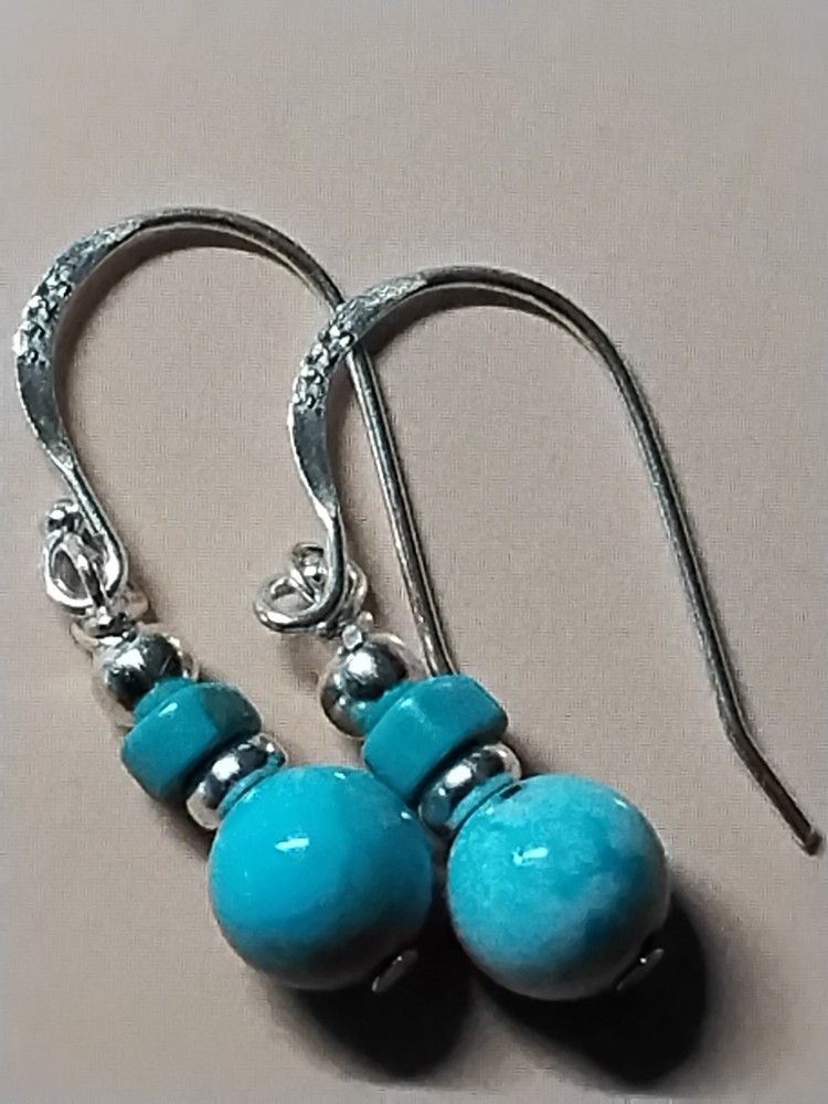 Handmade Turquoise and .925 Sterling Silver Earrings. FREE SHIPPING.