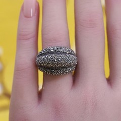 Size 8 VTG Sterling silver ring with cluster marcasites, 925 dome ribbed band