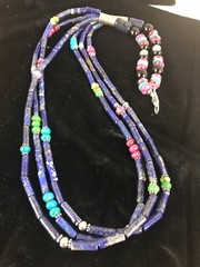 Denim Lapis Multi Strands Navajo Sterling Silver Necklace 22″ 03342