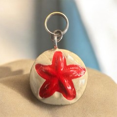 Handcrafted Ceramic Red White Starfish Pendant Charm Beach Nature Statement