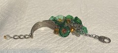 Handcrafted Spoon Bracelet with 6 Lamp Work Green Flower Beads .7 1/2 inches .