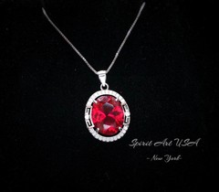 Large Oval Red Ruby Necklace – 5 CT White Gold Sterling Silver Gemstone Halo