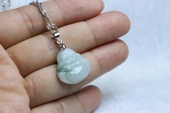 Cert’d Natural Light green A Jadeite jade Hand-Carved Buddha Pendant