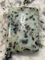2-1/4” Sesame Jasper Gemstone Carved Rectangle Pendant on 20″ Flat Curb Chain