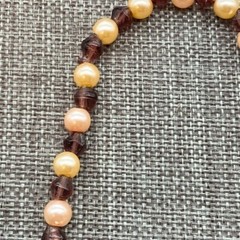 Handmade Beaded Bracelet 6 In Letter V Dark Pink Gold Pearls Brown Retro Glam