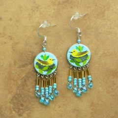 Hand-Painted & Beaded Yellow Warbler Bird Earrings- Fair Trade Peruvian Jewelry